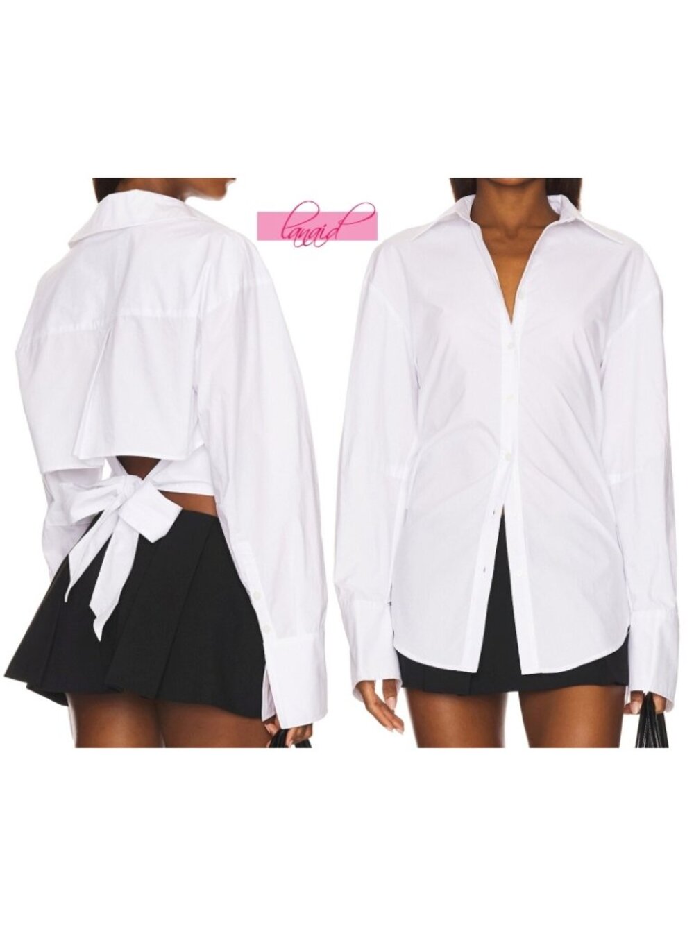 Lovers Friends Ariel Top White Open Cropped Tie Back V-Neck Button-Up Buttondown